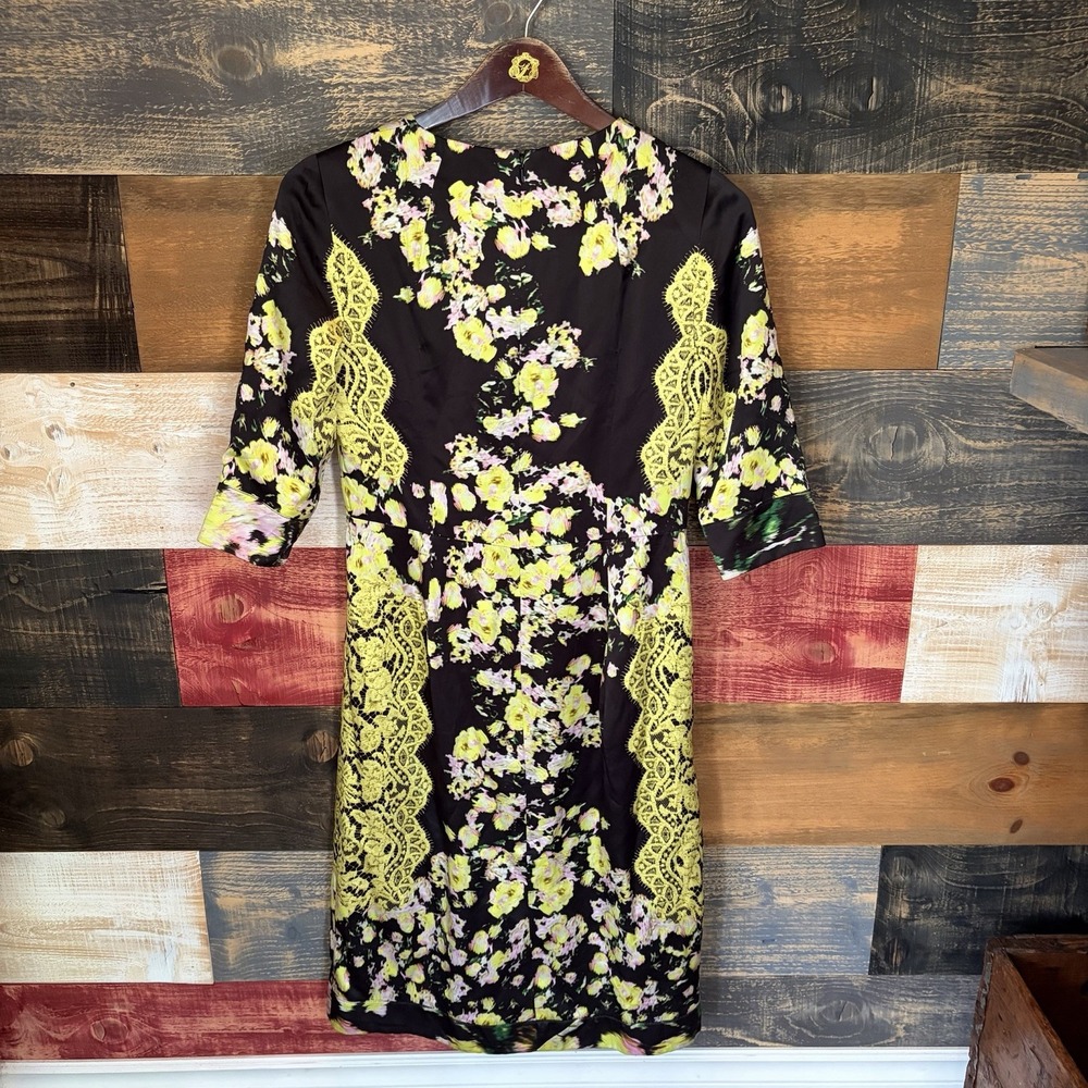 Erdem Floral Silk Dress Midi Mid Sleeve Yellow M Read